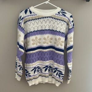 Vintage floral  Sweater in Purple and Cream